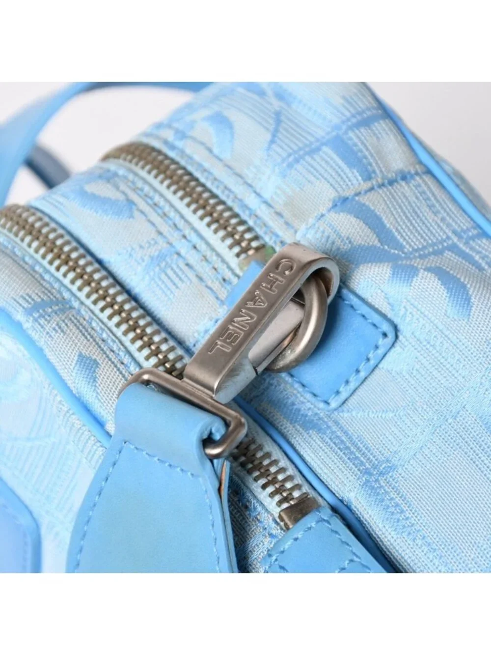 Chanel New Travel Line 2-Way Bag CC Logo Nylon Leather Blue
